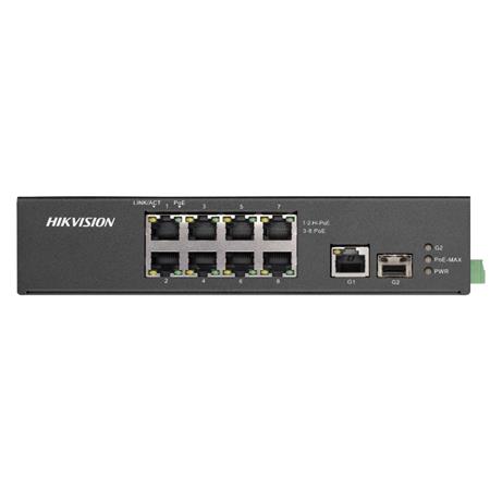 DS-3T0310HP-E/HS Průmyslový switch, 8x 100Mb PoE (2x Hi-PoE) + 1x Gb RJ45 + 1x Gb SFP,