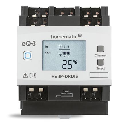 HmIP-DRDI3 Stmívací akční člen s LCD - na DIN lištu, 3 kanály