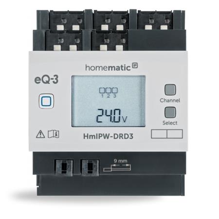 Homematic IP Drátový stmívací akční člen s LCD - na DIN lištu, 3 kanály - HmIPW-DRD3